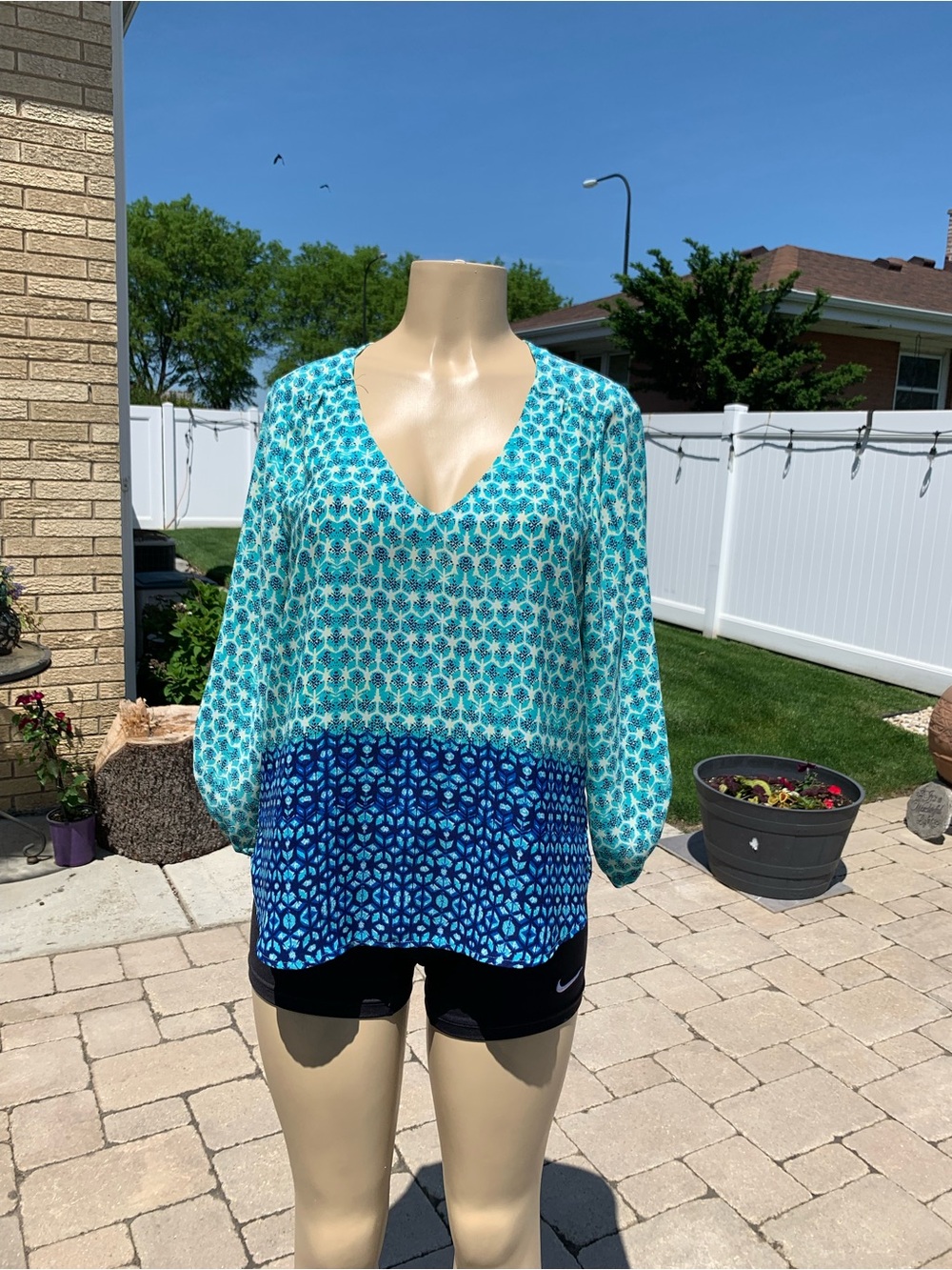 Méraki  aqua/ blue chiffon 3/4 sleeves blouse size L